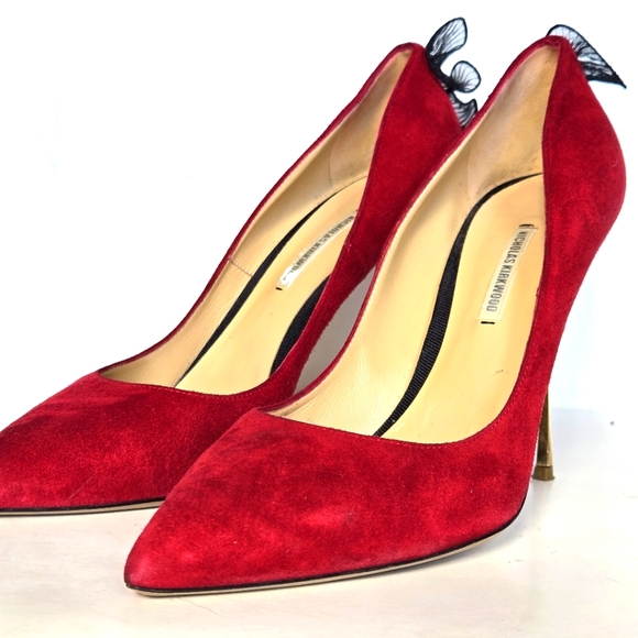 NICHOLAS KIRKWOOD Red Suede Animal Print Pumps Size 40 Very Good Condition - Picture 4 of 8